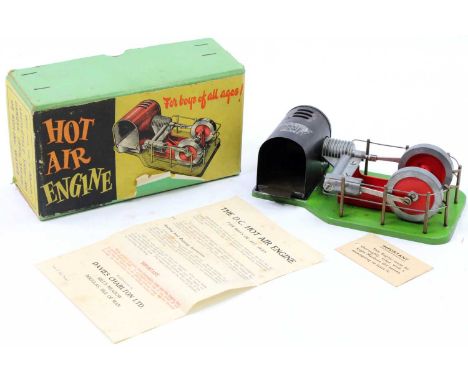 A Davies Charlton Ltd of the Isle of Man, boxed stationary hot air engine, finished in green and red with usual expected fitt