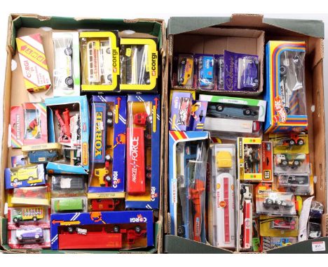 Two trays containing a collection of mixed Britains, Majorette, Lonestar, Hotwheels and Corgi, mixed diecast to include a Bri