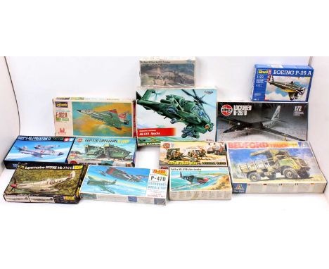 12 various boxed military themed mixed scale plastic kits, some examples in original shrink-wrapping to include an Italeri No