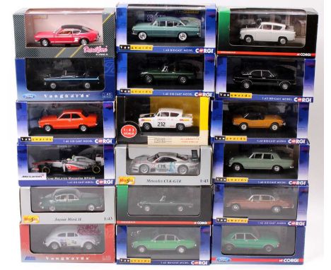 A collection of various Vanguards, Corgi and Maisto 1/43 scale modern release diecasts to include a Vanguards Boy Racer Retro