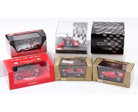 Five various boxed Quartzo, Brumm, and Minichamps 1/43 scale Formula One racing diecasts, all world championship winners from