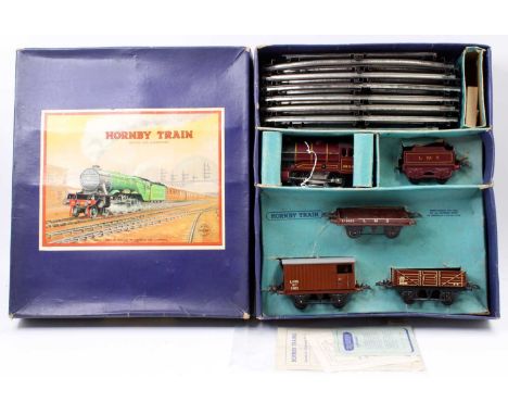 1948-54 No.601 Hornby LMS Goods set, clockwork, comprising No.501, 0-4-0 loco &amp; tender LMS maroon 5600 (NM); with No.1 LM