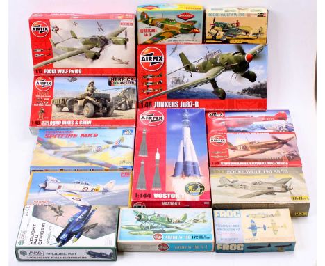 14 mixed aircraft kits, with examples including an Airfix 1/72nd scale Focke Wulf Fw189, an Italeri 1/72nd scale Supermarine 