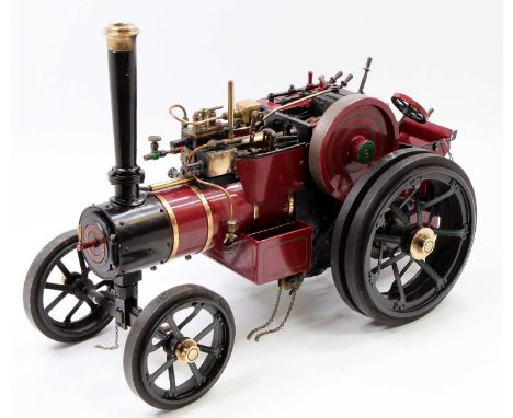 Markie 1/10th scale spirit fired model of a Live Steam Traction engine, finished in maroon with brass detailing and fitted wi