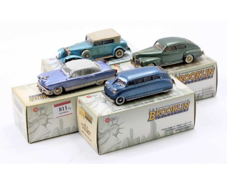 Brooklin Models 1/43rd scale white metal model group of 4 comprising BRK206 1941 Pontiac Streamliner "Torpedo", BRK78 1936 St