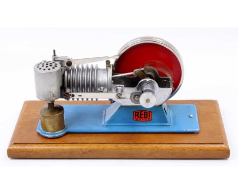 Rebi Motor, Circa 1950 Type R2 vacuum engine, made by Willy Honsel of Germany, hand painted in light blue with red unspoked 4