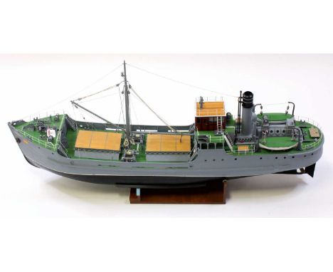 A Mountfleet Models 1/32 scale kit built model of an Admiralty Coaster C642 boat, handpainted in grey and black with green de