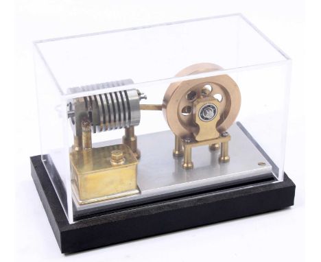 Jan Ridders stationary horizontal flame eater vacuum engine, free running example with single wick burner, raised on an acryl