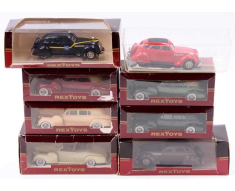 A collection of boxed and part boxed Rex Toys 1/43 scale diecasts to include a Cadillac V16 formal sedan, a Chrysler Airflow 