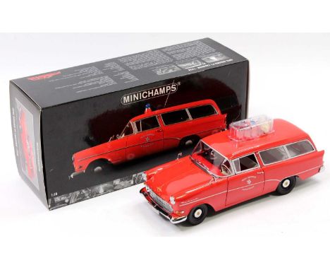 A Minichamps 1/18th scale No. 180 043291 Opel Rekord P1 Caravan 1958 Fire Car "Feuerwehr Neuenkirchen", in its original polys