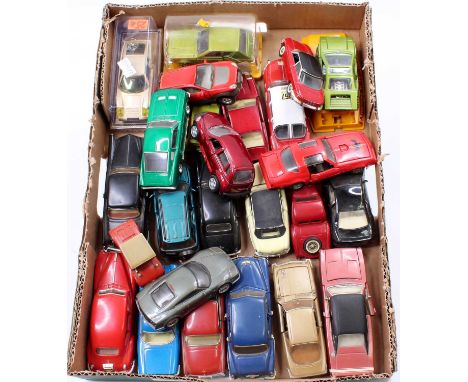 A tray containing a collection of mixed 1/43rd scale diecast, with examples including a Franklin Mint Dodge Charger, a Matchb