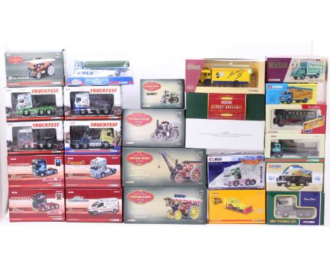 2 trays containing 25 boxed Corgi Toys modern issue diecasts, with examples including Vintage Glory No. 80108 Fowler B6 Crane