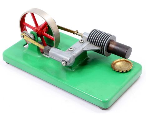 PM Research Solar Engines of Phoenix Arizona, stationary horizontal hot air engine comprising single cylinder, 2 3/4" spoked 