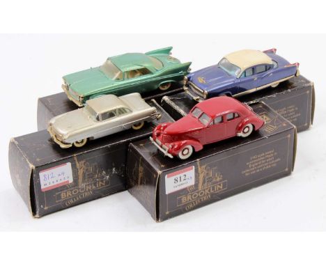 Brooklin Models 1/43rd scale white metal model group of 4 comprising BRK49 1954 Hudson Italia Coupe, BRK67 1961 Imperial Sout