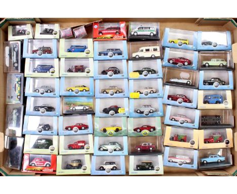 Fifty various plastic-cased Oxford, Schuco, and Gaugemaster 1/76 scale diecast vehicles, mixed commercial vehicles and saloon