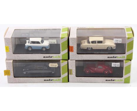 Auto Cult 1/43rd scale diecast group of 4 comprising reference numbers 05007 Zunder 1500 Porsche, 02001 JAWA 750 Coupe, 03002