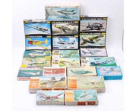 A large collection of mixed 1/72nd scale aircraft kits, with specific examples including a Frog English Electric (BAC) Canber