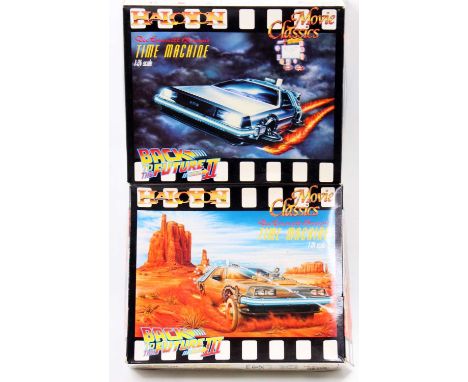 A pair of Halcyon Movie Classics 1/24 scale Back to the Future Part 2 and Part 3 boxed plastic kits to include Doc Brown's Ti