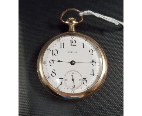 Early 20th Century gold plated open face pocket watch by Equity Watch Co. Boston USA, the signed white enamel dial with Arabi