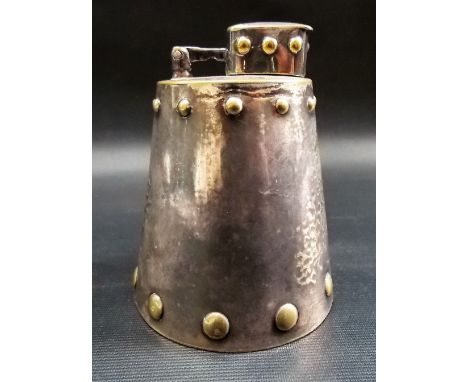 Arts & Crafts silver plated table lighter with rivet & planished decoration, height 3.75"