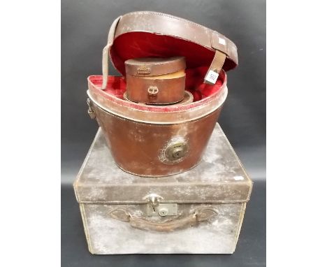 Early 20th Century brown leather top hat box by Hope Brothers Ludgate Hill, London; together with a tan leather rectangular t