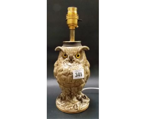 William Whiteley pottery owl modelled oil lamp base with glass inset eyes, converted to electricity, height overall 11"
