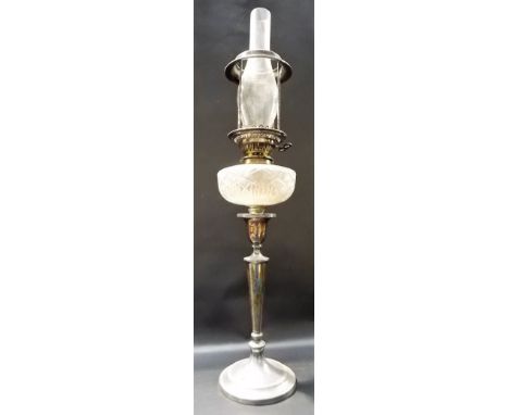 Silver plated & cut glass oil lamp, height overall 27"