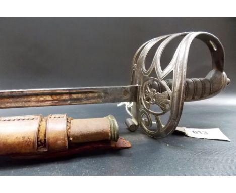A late 19th Century British Light Infantry Officer's sword by E. Thurkle, with brown leather sheath, length overall 39"