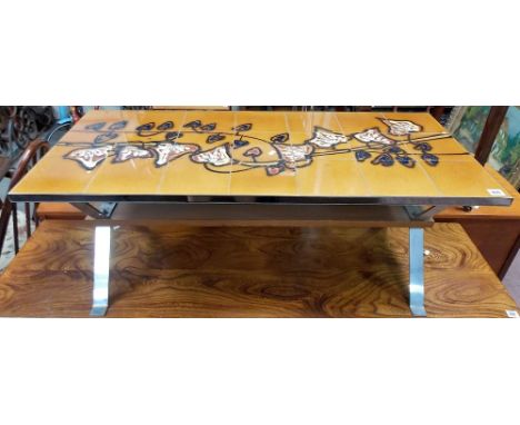 Retro tile top chrome framed rectangular coffee table, width 42.5"