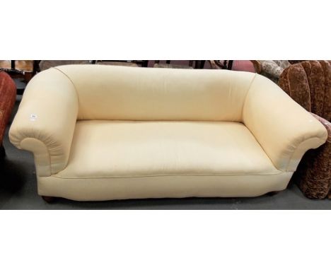 Victorian Chesterfield sofa, re-upholstered in cream fabric, width 79"