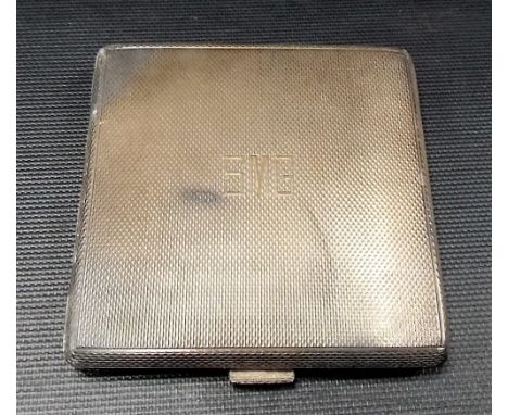 Modern silver engine turned compact of square form, weight overall 3.5oz approx.