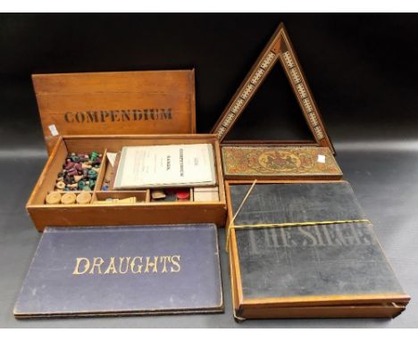 Victorian board game 'The Siege' with hand coloured printed board & turned wood pieces within original pine box; together wit