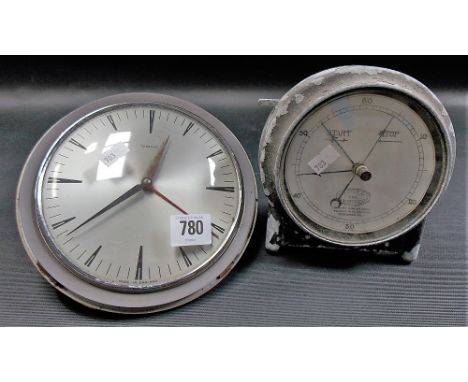 Ferranti electric dial clock, the signed silvered 5.5" dial with black markers; together with a Pye & Co, Cambridge timer in 