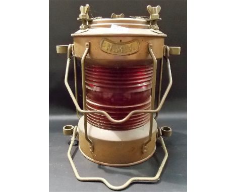 Copper & red glass stern masthead lamp, height 13"
