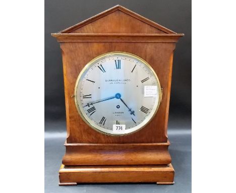 19th Century oak mantel timepiece with an 8-day single train fusee movement, the 8" silvered dial engraved with Roman Numeral