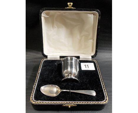 Silver cased egg cup & spoon, maker S. LD, Birmingham 1961, weight of silver 1.70oz approx