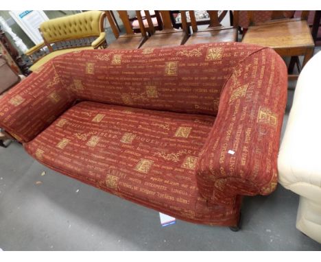 Victorian Chesterfield sofa re-upholstered in burgundy fabric, width 79"