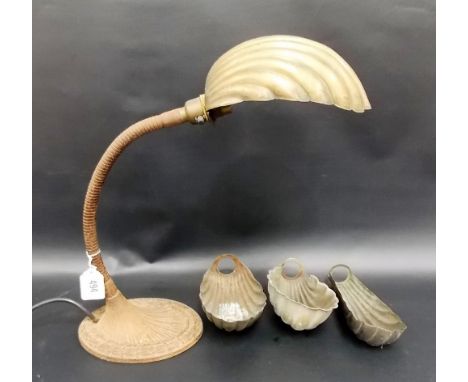 Early 20th Century American industrial desk lamp by Greist Lamps with scallop shaped shade and adjustable neck, cast mark to 