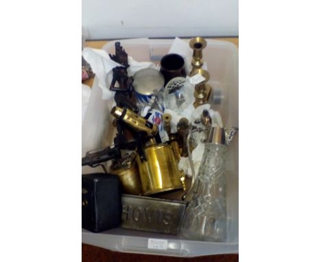 A Carved Deity Figure, Claret Jug and Vintage Blow Lamps etc 