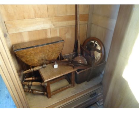 A quantity of miscellaneous items, to include a small gateleg table, stool, music stand, mirror and other items.