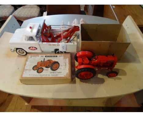 A boxed model of the Nuffield Universal Tractor, now completed (however, it can be taken apart and re-assembled), to include 