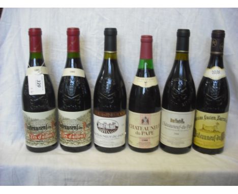Six bottles of Chateauneuf-du-Pape, three being 1988 and three being 1997 vintage.