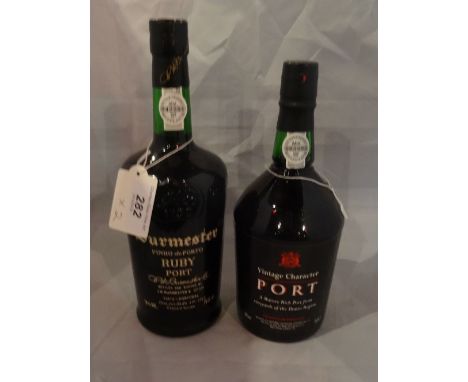 Burmester Ruby Port, 75cl, 90% vol, together with vintage character port, 75cl, 20% vol.
