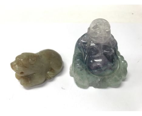 A crystal Buddha together with a jade type dog, approx length 6.5cm and approx height 4cm. NO RESERVE.