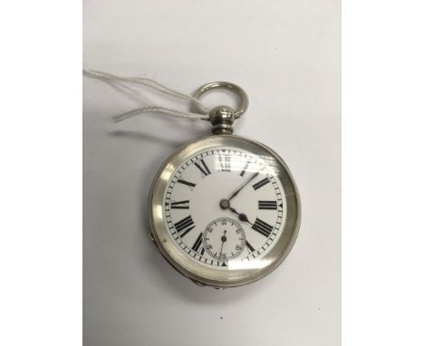 A Silver cased Key, wind open pocket watch with an enamel dial Birmingham hallmarks, working. NO RESERVE.