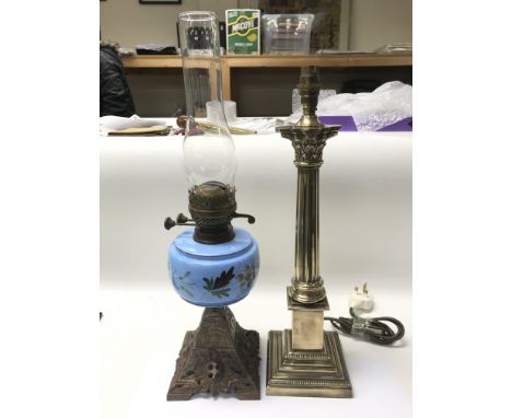 An electric brass lamp together with an oil lamp. NO RESERVE.