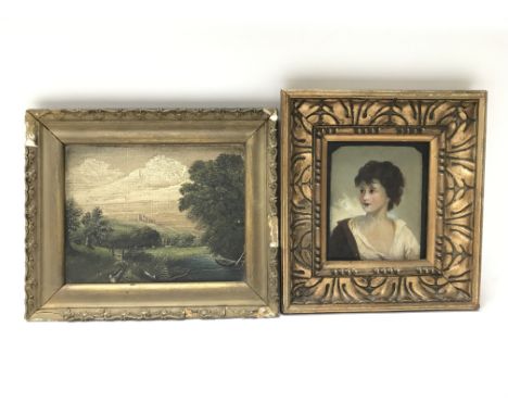 A pair of oil paintings; one depicting a rural scene, the other a portrait of a boy. NO RESERVE.