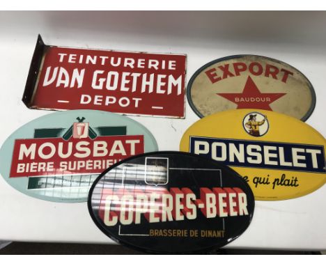A collection of 4 beer signs and an enamel German depot sign. NO RESERVE
