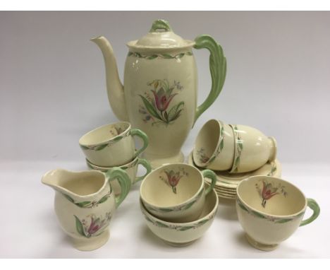 An English New Hall coffee service with transfer printed decoration on a yellow ground. NO RESERVE.