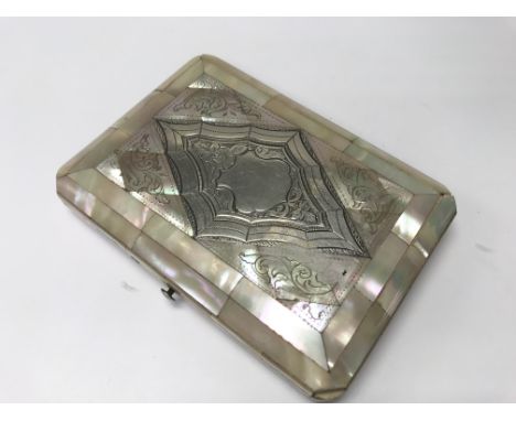 A late Victorian mother of pearl and silver inlaid Card case. NO RESERVE.